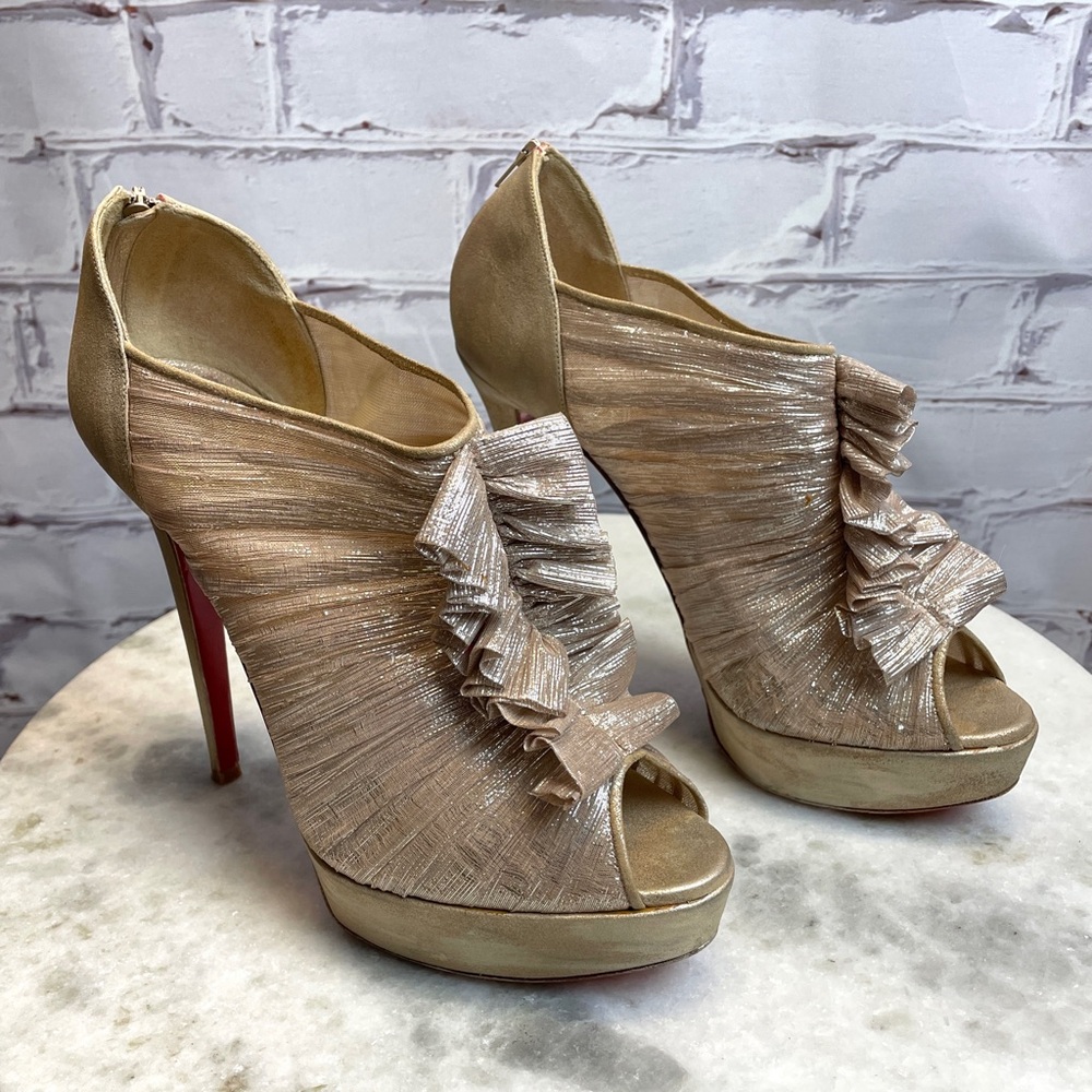 Christian Louboutin Gold Peep-Toe Heels